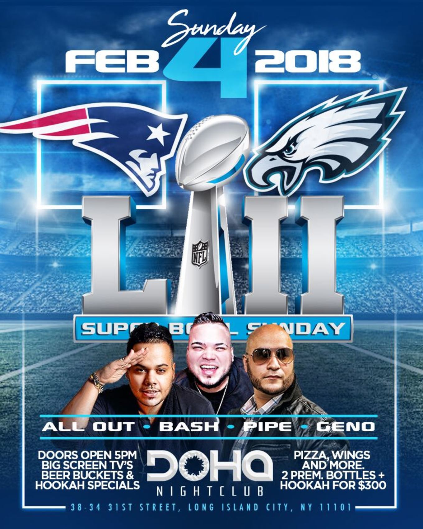 super bowl party at doha nightclub tickets doha nightclub nyc super bowl party flyer